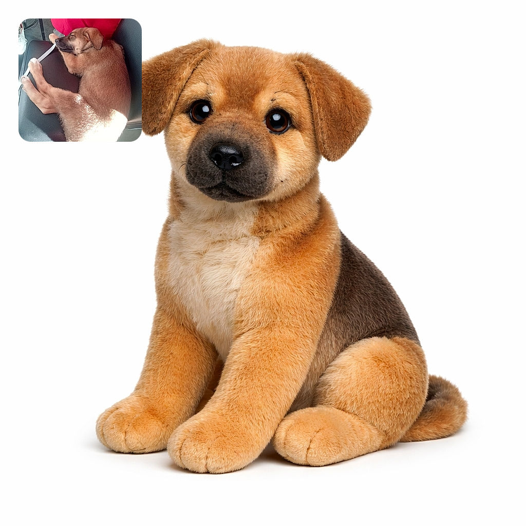 A cozy puppy is taking a peaceful nap on a black chair, with a bright red fabric in the background and sunlight highlighting its fur, making it look extra fluffy and warm.