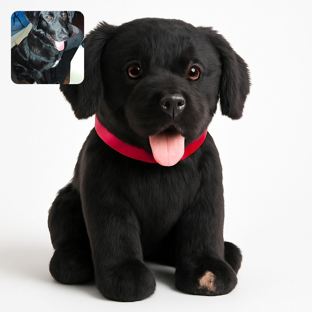 A shiny black dog with a happy expression and tongue out is sitting indoors on a wooden floor near a window, looking like it's ready for a treat or a belly rub.