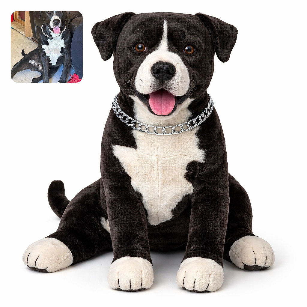 A grin-powered black-and-white dog lounges like royalty on the tile, tongue proudly out and chain collar gleaming — photobombed by a bright red sneaker and a slightly scuffed couch. The pup's pose is part model, part goofball, making the living room look like a canine photoshoot set.