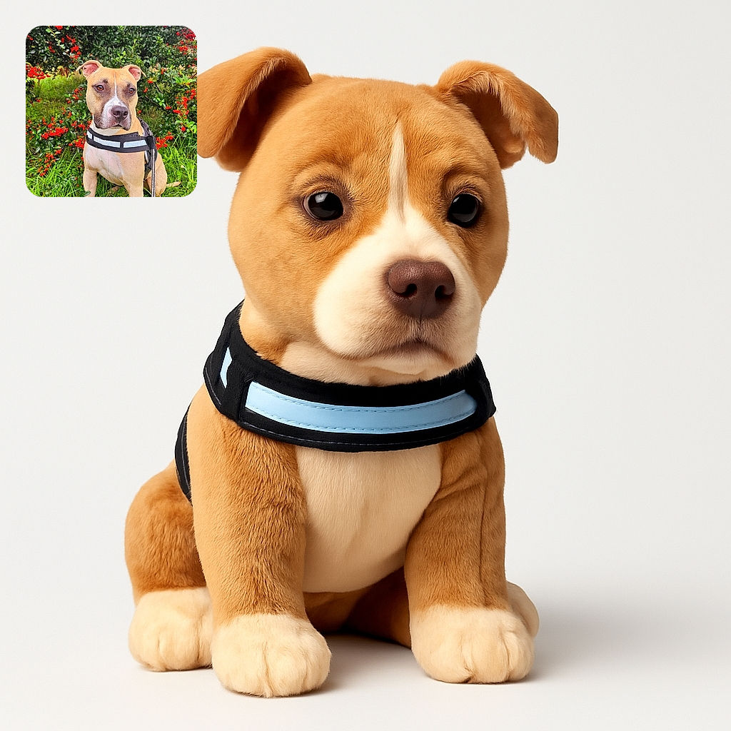 A handsome dog with soulful eyes sits obediently in front of a bush bursting with bright red berries, looking like the perfect nature-loving model ready for his close-up.