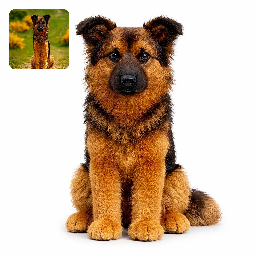 A regal, slightly suspicious dog poses like a furry professor on a country runway — ears up, stare steady, and enough glossy fur to start a grooming salon. Yellow wildflowers blur in the background as if politely applauding.