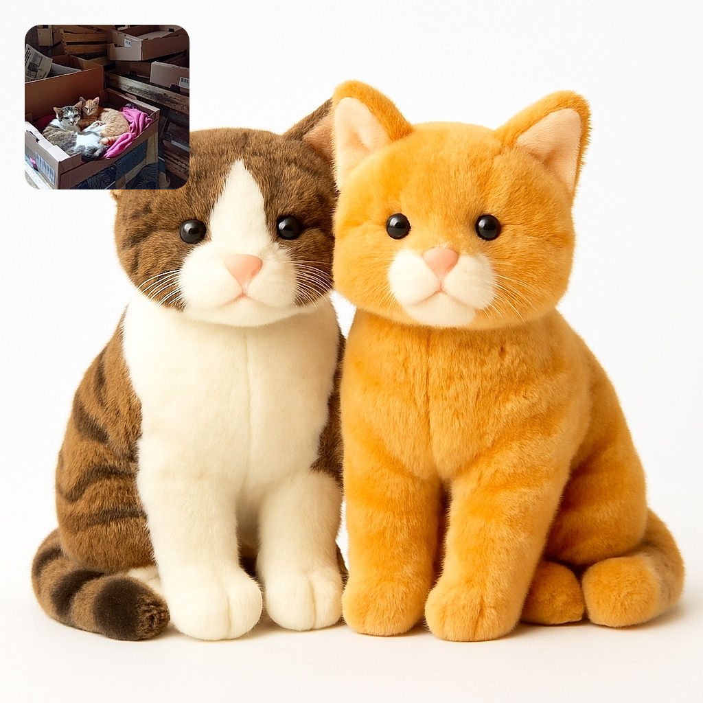 Two cozy cats snuggled together in a cardboard box lined with a pink blanket, surrounded by wooden crates and rustic wooden surfaces, creating a warm and homey atmosphere.