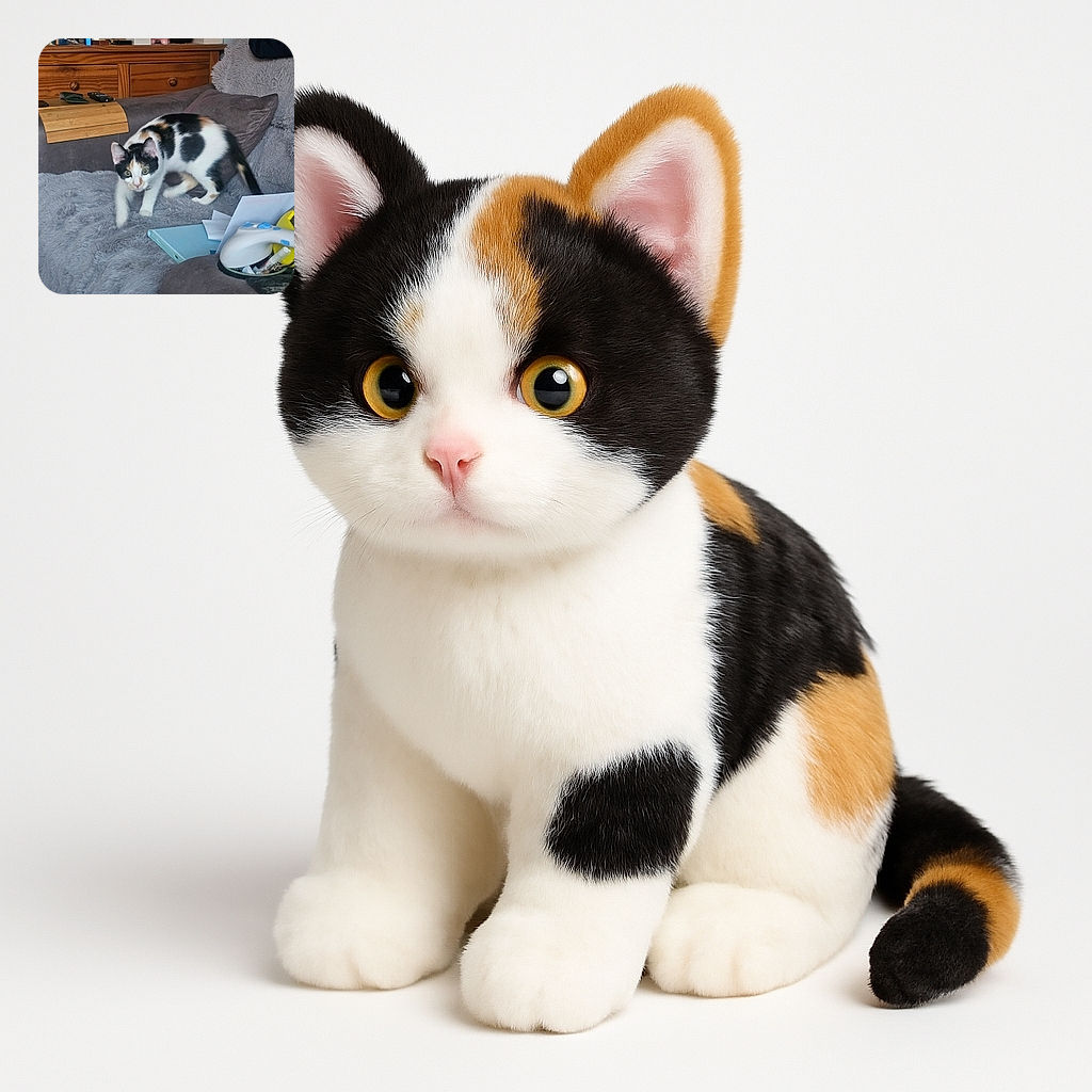 A curious calico cat is caught mid-step on a cozy, fluffy gray blanket draped over a couch, with a wooden drawer and various household items in the background, looking like it's ready to pounce on the next adventure.