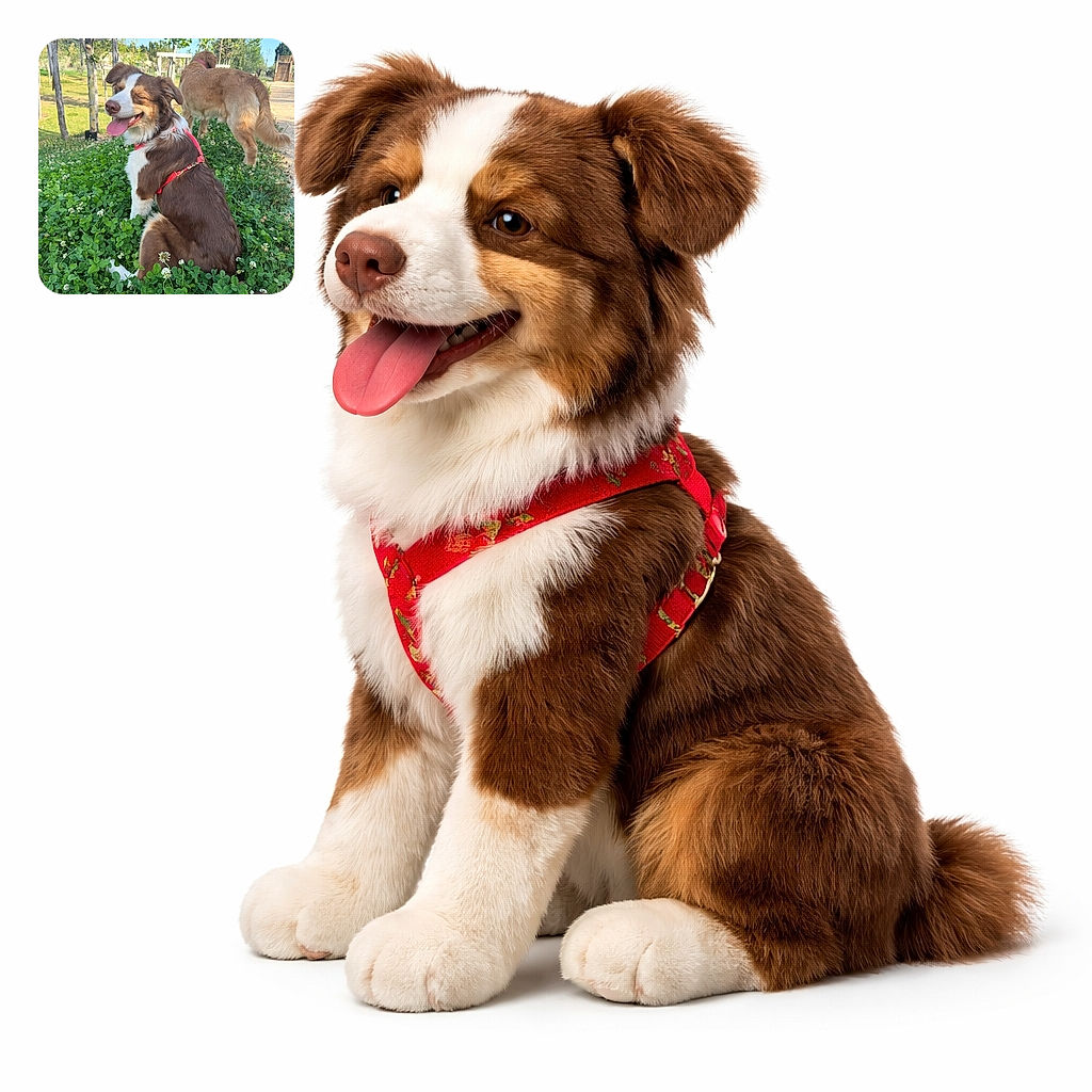 Two happy dogs are enjoying a sunny day in a lush green park, one sitting contentedly with tongue out and eyes closed as if smiling, the other standing and sniffing around. The vibrant greenery and clear blue sky add to the cheerful outdoor vibe.