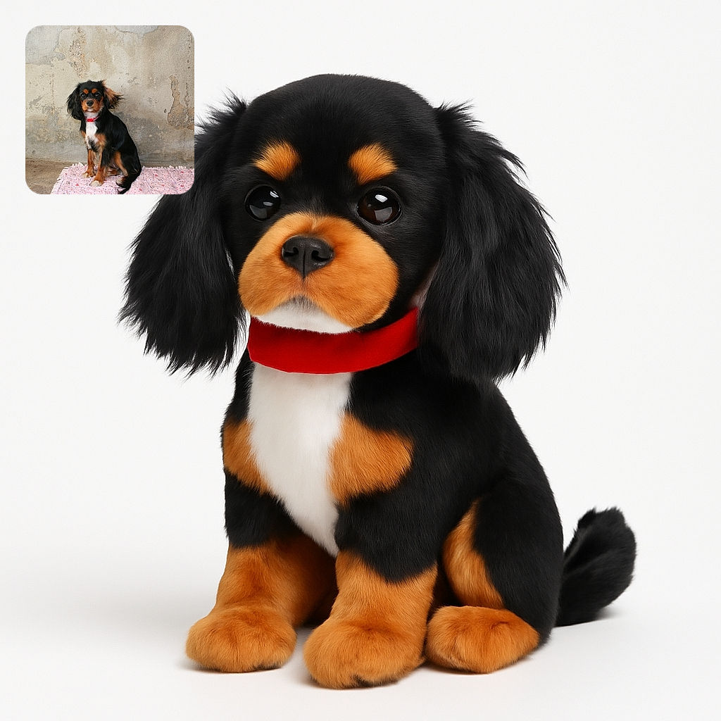 A charming black and tan dog with a red collar sits obediently on a pink patterned blanket against a rustic, weathered concrete wall, looking curiously at the camera with floppy ears and expressive eyes.