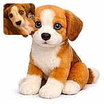 A wide-eyed puppy with striking blue eyes looks curiously at the camera while lounging on a soft blanket, surrounded by other puppies in a cozy indoor setting.