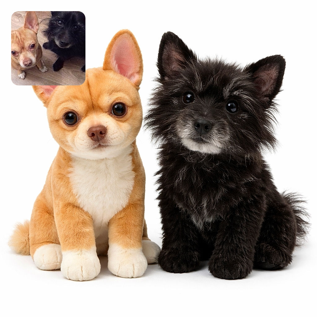 Two expectant dogs stare up like they're auditioning for a snack commercial — one tan chihuahua and one scruffy black mutt sharing a wooden-floor stage with a phone lock‑screen clock floating over them.