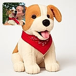 A joyful moment captured where a woman lovingly kisses a happy dog wearing a red bandana. The dog appears to be mid-yawn or licking its lips, adding a playful and candid feel to the photo. The background features lush green leaves and a rustic building, enhancing the warm and natural vibe.