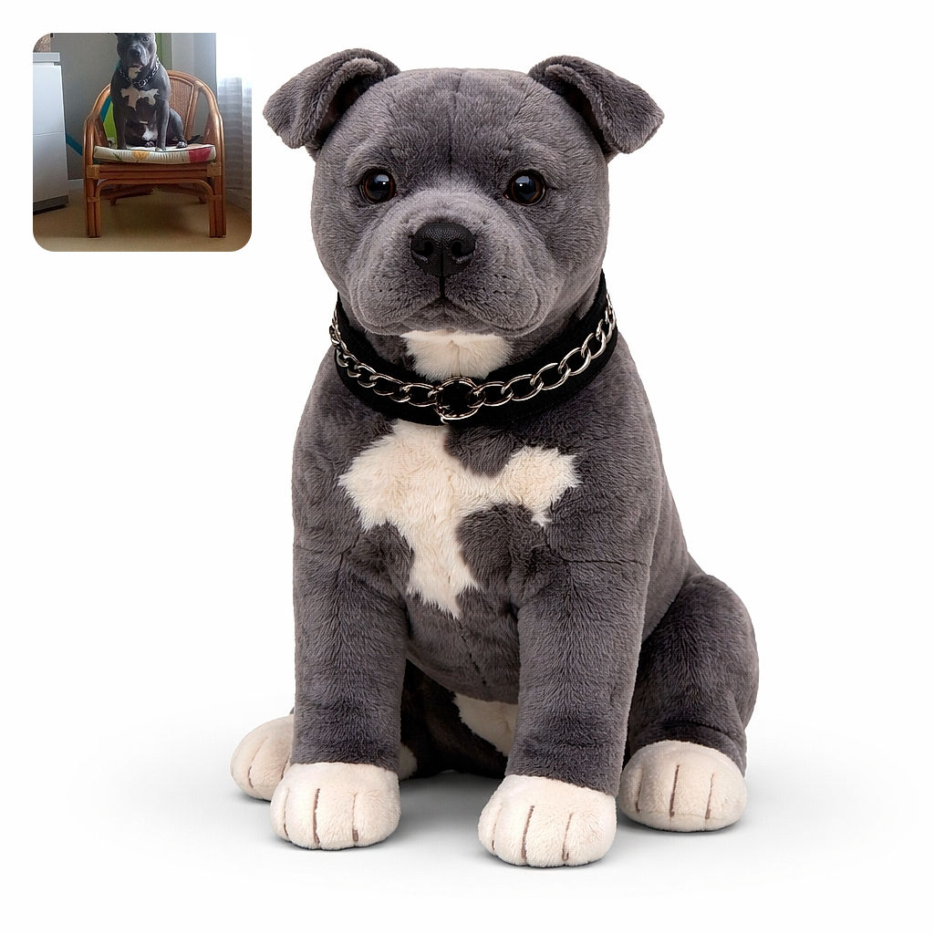 A dignified pitbull perched like royalty on a rattan chair, wearing a chunky chain collar and staring into the camera while a potted plant and sunlit window stage the cozy living-room throne.