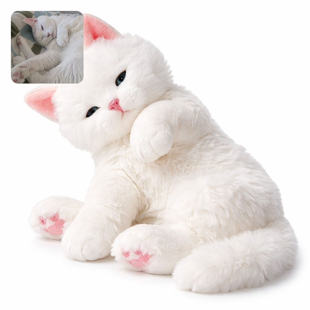 A fluffy white cat luxuriates in a blanket hammock, half-asleep and utterly judging your productivity — pink paw pads, delicate whiskers, and a contented squint make this nap look like an art form.