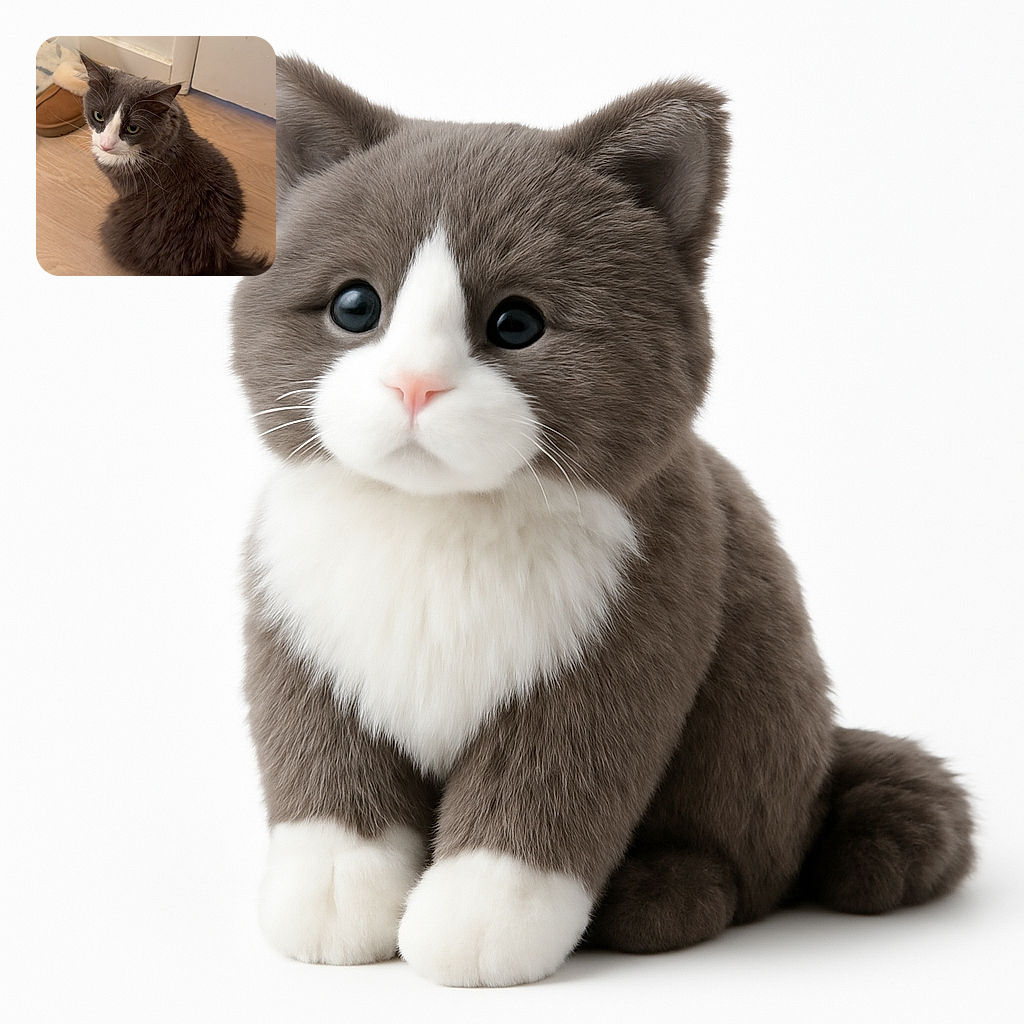 A fluffy gray and white cat sits on a wooden floor, looking up with curious green eyes. Nearby, a cozy slipper and a clear plastic container add to the homey, casual vibe of the scene.