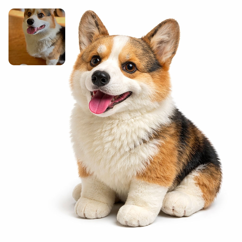 A joyful corgi looking up with its tongue out, big expressive eyes and perky ears — as if it just finished performing an adorable trick and is waiting for a treat (the empty cup nearby tells the tale). Warm indoor light and a soft blurred background make the pup the undeniable star.
