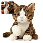 A curious kitten with big green eyes and a pink nose reaches out with its paw towards the camera, lounging comfortably in a cozy orange bed with a soft, textured background. Another orange kitten peeks from behind, adding a touch of playful mystery.