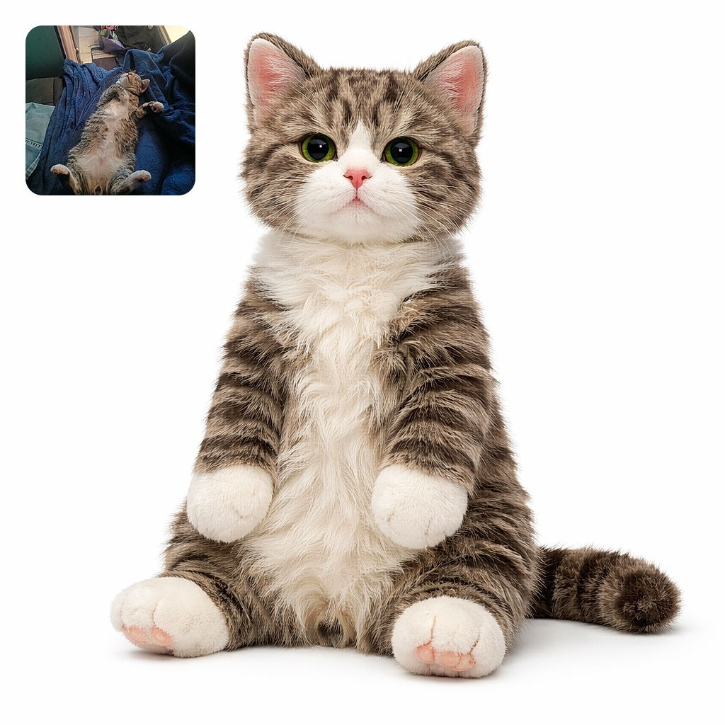 A tabby cat sprawled belly-up like it owns the mattress — paws akimbo, whiskers to the sky, luxuriating on a rumpled blue blanket amid cosy clutter. Clearly auditioning for the role of 'house emperor of naps.'