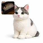 A curious cat snugly nestled inside a cardboard box, peering out with wide, bright eyes. The cozy setting on a wooden floor adds a warm and homely vibe to this candid moment of feline comfort.