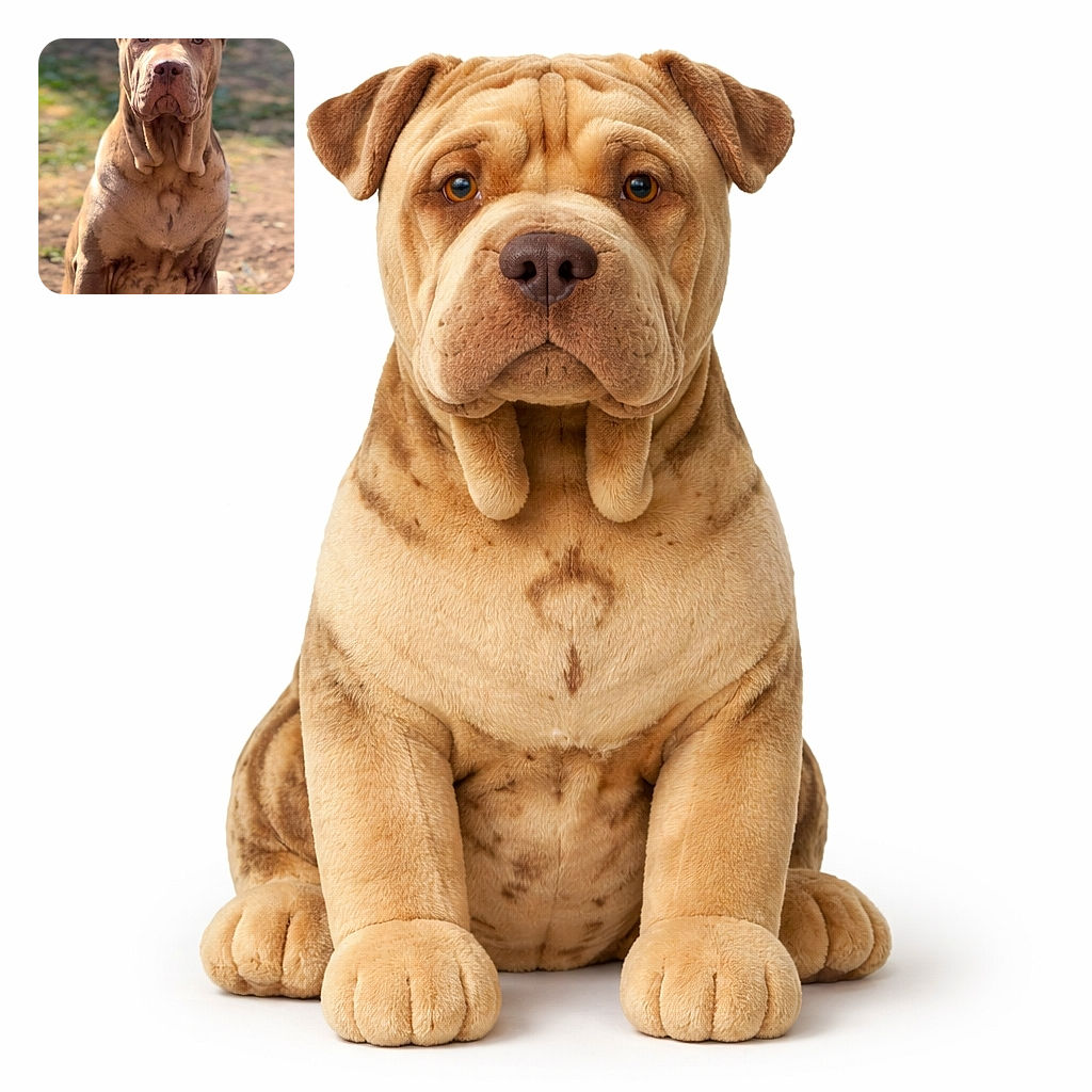 A dignified, wrinkly big dog sits like a stoic CEO — muddy chest, soft bokeh yard behind, and a face that says, "I demand snacks and respect."