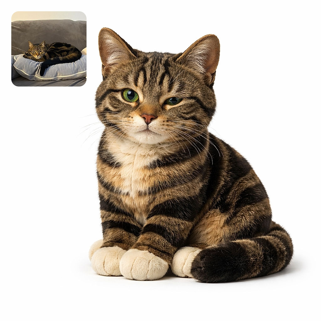 A cozy tabby cat loafing on a soft blue pillow on a gray couch, one eye half‑closed as if judging your life choices while charging rent. Tail draped over the pillow like a dramatic curtain — a purrfectly unimpressed roommate.