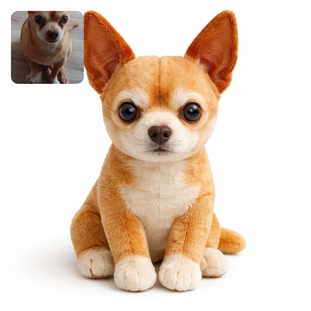 A tiny, big‑eared chihuahua stares up like it's been asked a very important question — 'treat or belly rub?' — sitting on wood flooring with an expression equal parts hopeful and suspicious.