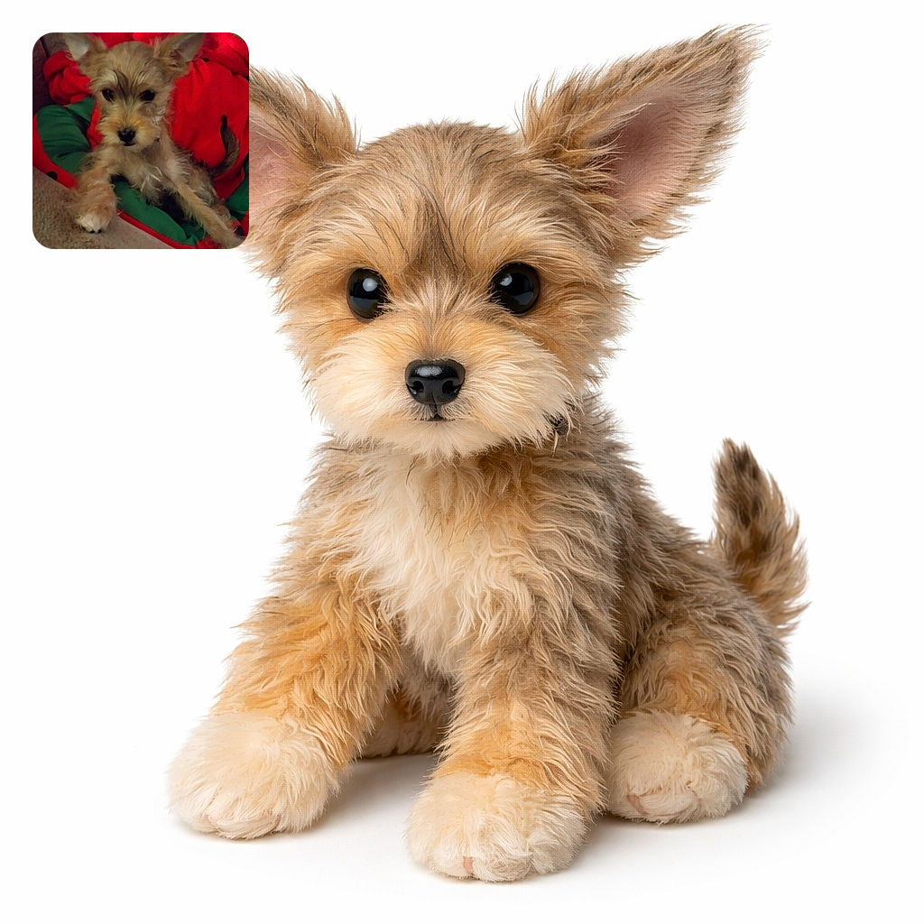 A scruffy little dog with big ears looks curiously at the camera while lounging on a colorful, cozy blanket setup, giving off serious 'I run this couch' vibes.