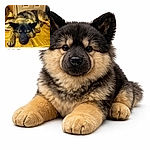 A blissfully snoozing dog sprawled across a parquet floor like a furry loaf — snout down, ears flopped, paws relaxed — auditioning for the world championship of napping. Behind him: a closed door and a casually discarded purse; the whole scene is captured inside an Instagram screenshot frame.