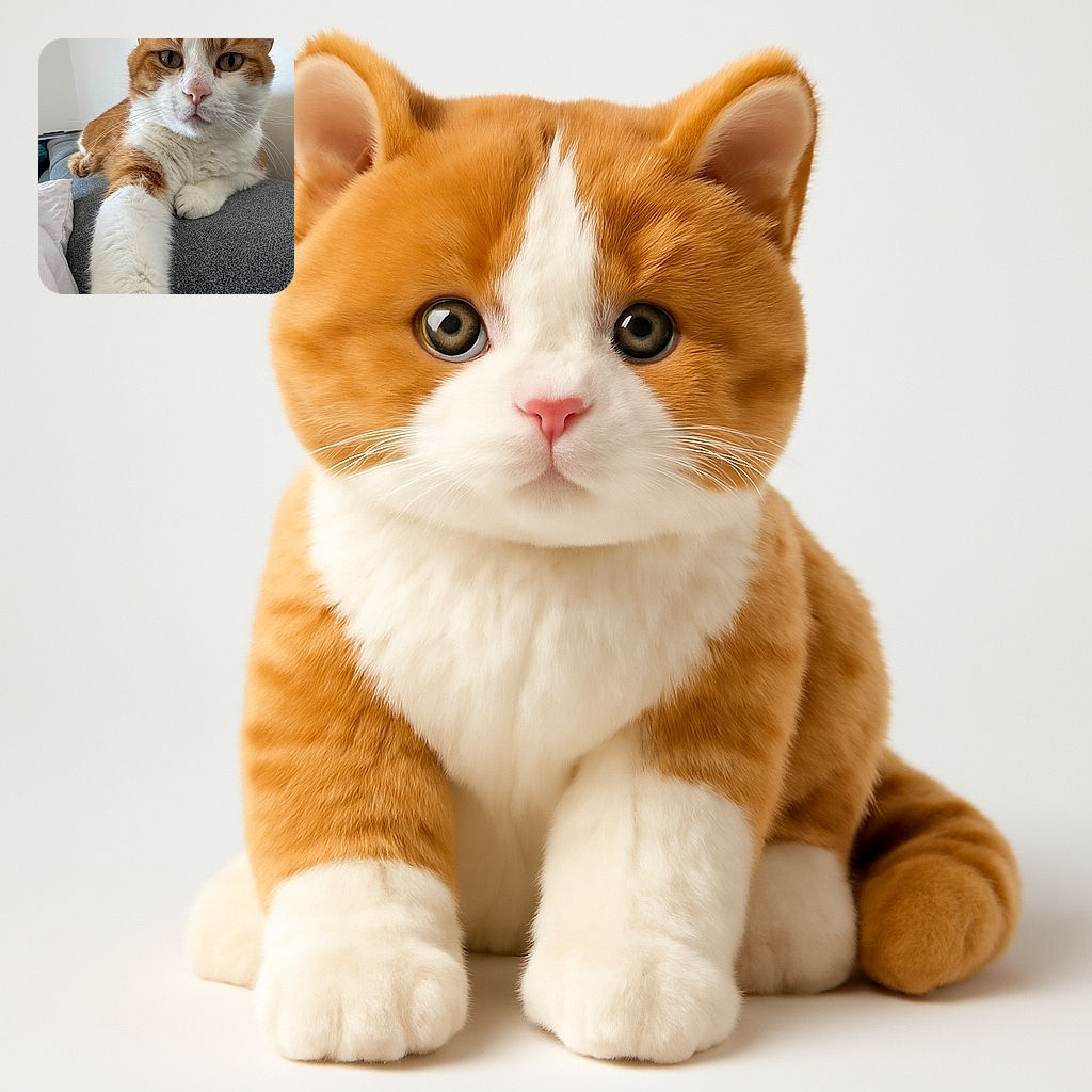 A close-up photo of a ginger and white cat lounging comfortably on a gray fabric surface, stretching one paw toward the camera as if reaching out for a friendly high-five or selfie.