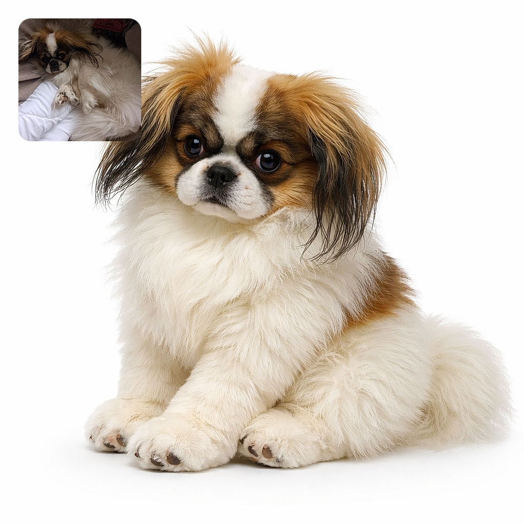 A fluffy dog with a white and brown coat is curled up comfortably on a beige couch, resting its head on a white pillow. The cozy setting and relaxed posture make it look like the dog is enjoying a lazy nap.