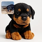 A cute Rottweiler puppy lies flat on a tiled floor looking adorably sleepy or bored, with a casual vibe enhanced by the text overlay labeling the breed in French and a diamond emoji.