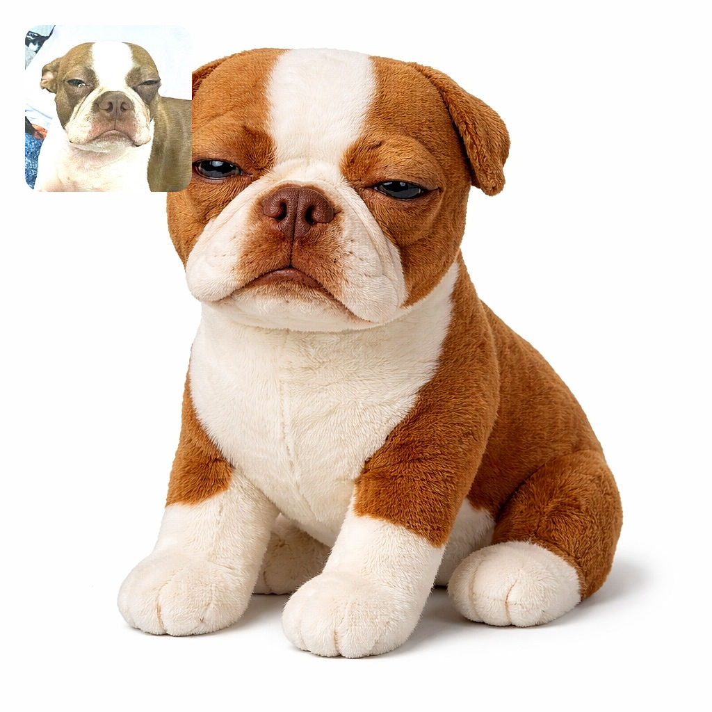 A close-up of a sleepy Boston Terrier with droopy eyes and a serious expression, lounging comfortably on a soft blue blanket with a white pillow in the background.