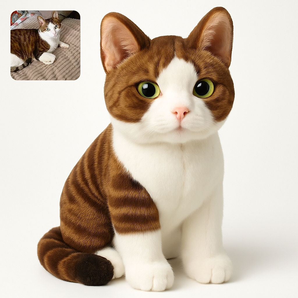 A cozy tabby and white cat lounges comfortably on a textured beige blanket, gazing curiously at the camera with wide green eyes, surrounded by soft cushions and a colorful pillow in the background.