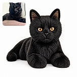 A majestic black cat lounges like a tiny velvet panther, staring intensely into the camera while its golden eyes and enormous ears conduct a very serious household inspection. Soft window light gives the portrait a cozy, dramatic glow.