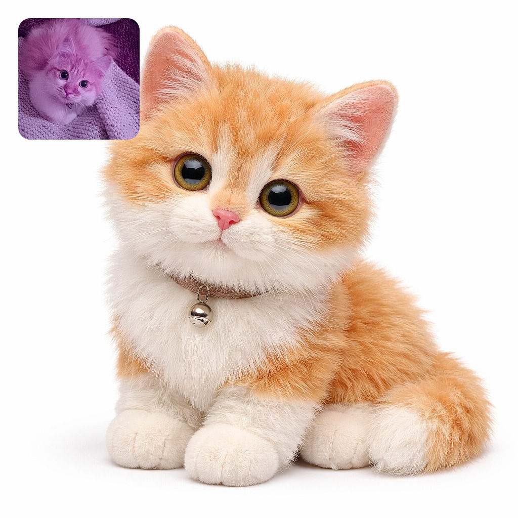 A fluffy kitten with big, curious eyes is nestled on a textured blanket. The image has a pinkish filter, and the phone lock screen overlay shows the time and date, slightly distracting from the adorable feline subject.