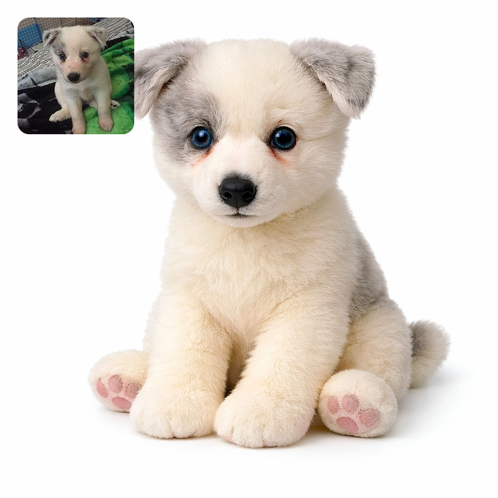 A wide-eyed white puppy sits like it’s auditioning for the role of 'Most Adorable Roommate' — big dark button nose, little speckled ears, and paws planted on a green blanket with a cozy bed and a playpen in the background. It looks part confused, part ready for snacks, and 100% likely to steal your socks (and your heart).