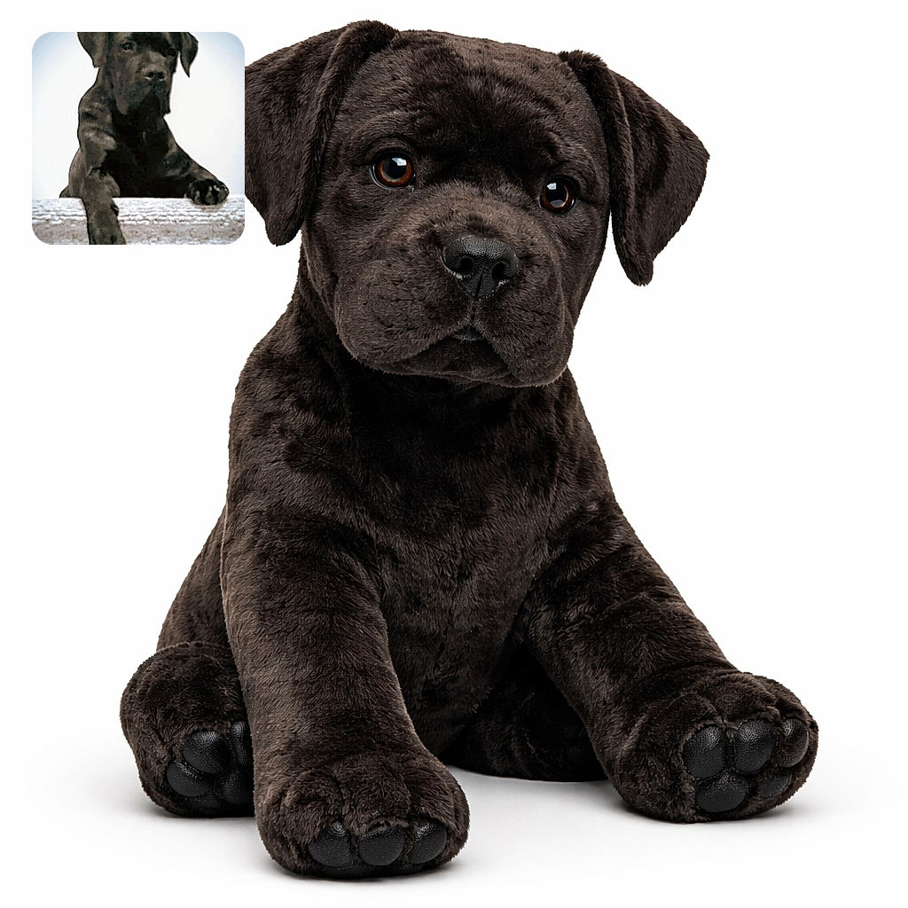 A black dog leans over a textured surface, looking curiously with one paw extended forward. The background is plain and softly lit, focusing all attention on the dog's expressive posture.