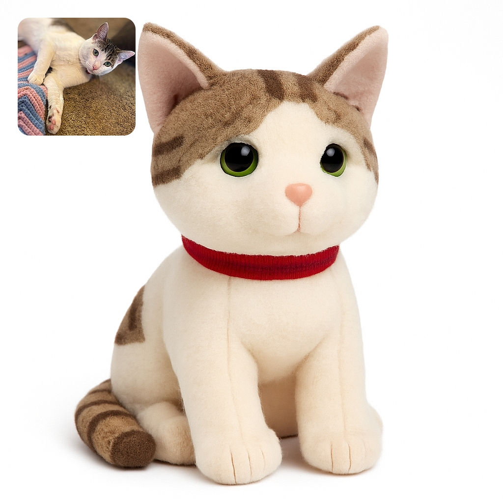 A charming white and tabby cat lies comfortably on a textured carpet next to a colorful knitted blanket, gazing curiously at the camera with big green eyes and a pink nose, radiating cozy vibes.