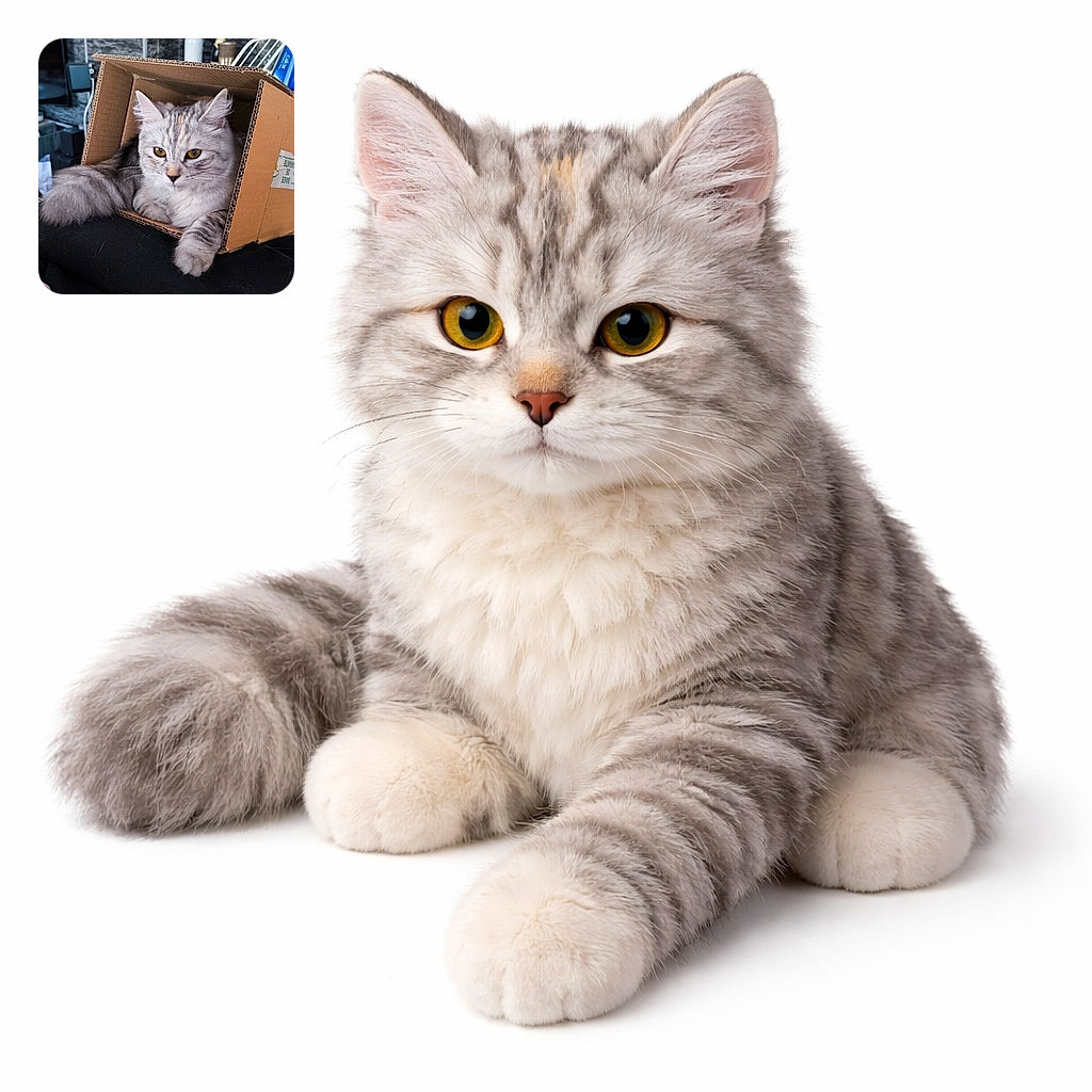 A fluffy gray cat lounges comfortably inside a small cardboard box, looking curiously out with bright yellow eyes. The box is perched on a black fabric surface, with a cozy indoor setting featuring a textured gray wall, dried floral arrangement, and various household items in the background. The photo captures the classic feline love for boxes with sharp focus and natural lighting.