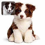 A stunning close-up portrait of a brown and white dog with strikingly different colored eyes, one blue and one amber, looking directly at the camera with a soft, blurred neutral background highlighting its fluffy fur and expressive face.