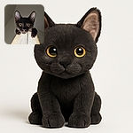 A curious black kitten with big golden eyes is perched atop a lampshade, peering down with an intense and adorable stare, making the lamp look like its throne in a dimly lit room.