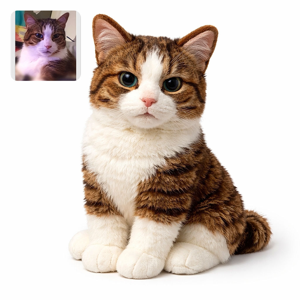 A close-up photo of a tabby cat with white fur on its chest, looking directly at the camera with an almost serious expression. The background is blurred with hints of colorful objects, and the image has a soft focus effect giving it a cozy, intimate feel.