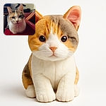 A cozy calico cat is lounging comfortably on a red blanket, gazing softly at the camera with curious eyes. The background shows a slightly blurred indoor setting with furniture and a hint of a chair, giving a warm and homey vibe.