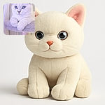 A fluffy white cat with striking blue eyes lounges elegantly on a soft, plush cat perch, looking regal and relaxed as if it's the king of the house.