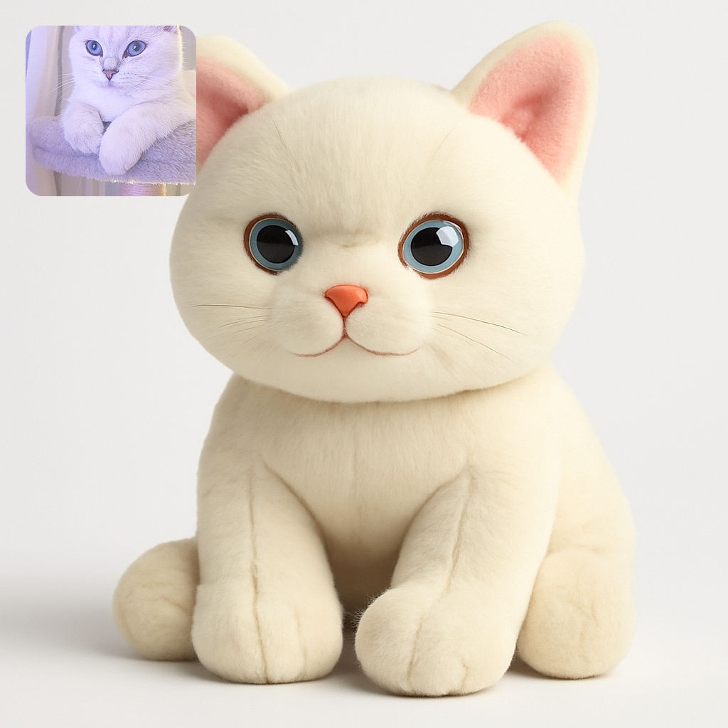 A fluffy white cat with striking blue eyes lounges elegantly on a soft, plush cat perch, looking regal and relaxed as if it's the king of the house.