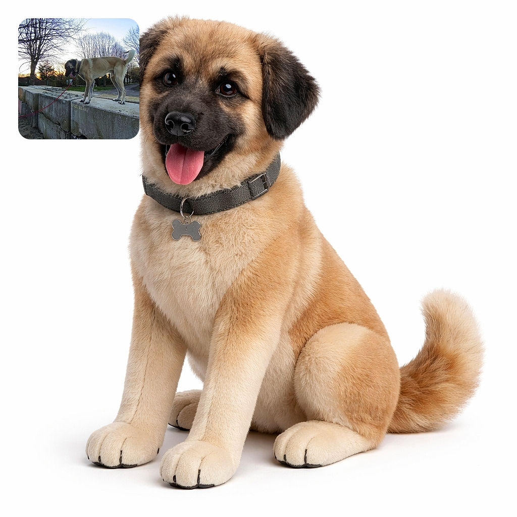 A large dog stands confidently on a concrete ledge at sunset, leash loosely hanging, with bare trees and a calm park setting in the background. The dog seems curious and alert, enjoying the fresh air and the peaceful evening vibe.
