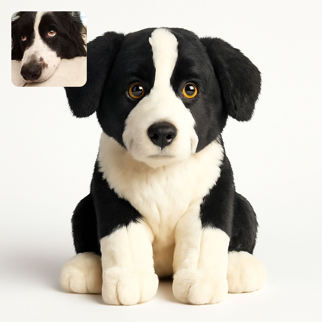 A close-up shot of a black and white dog lying on a tiled floor, looking upwards with soulful brown eyes, capturing a moment of calm and contemplation.