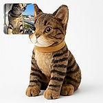 A curious tabby cat perched on a windowsill, basking in the warm sunlight with a cityscape blurred in the background, looking thoughtfully into the distance as if pondering the mysteries of the outside world.