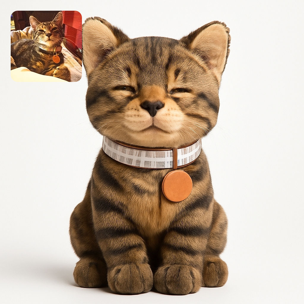 A cozy tabby cat with a plaid collar lounges comfortably on a soft blanket, eyes half-closed in contentment, basking in warm indoor lighting with a rustic wooden backdrop.