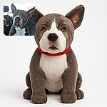 A close-up photo of a large dog sitting in the backseat of a car, looking curiously at the camera with its tongue slightly out. The dog has a black and white coat, and the car interior is visible with some blankets and another dog's paw in the background.