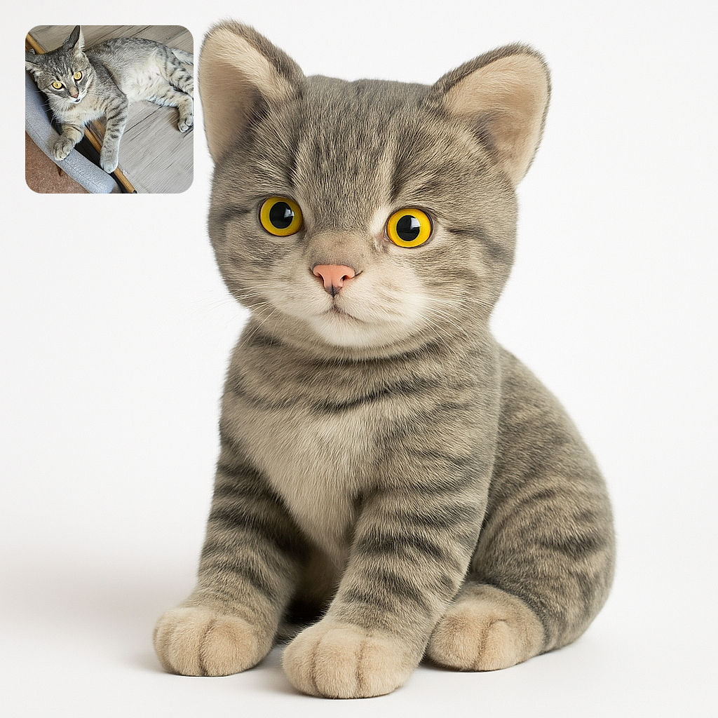 A curious gray tabby cat lounges comfortably on the edge of a wooden table and a gray cushioned chair, its bright yellow eyes wide open as if plotting its next playful adventure.