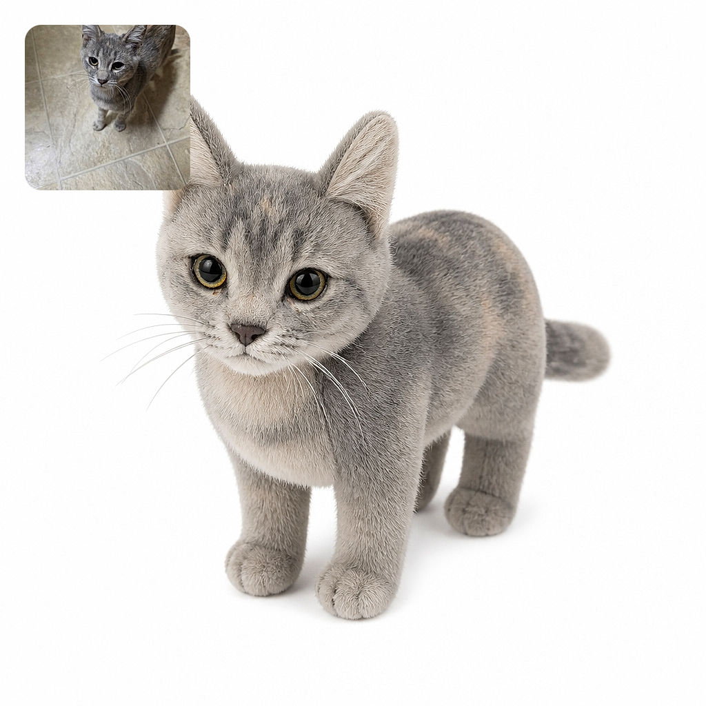 A curious gray tabby cat looks up at the camera with the serious expression of a tiny bathroom inspector, standing proudly on a tiled floor while its enormous ears do most of the listening.