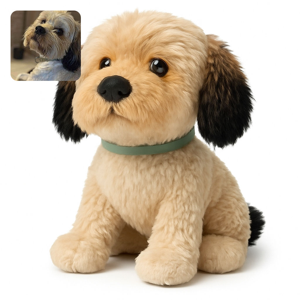 A close-up shot of a fluffy dog with a curious expression, its soft fur and soulful eyes taking center stage against a softly blurred background.