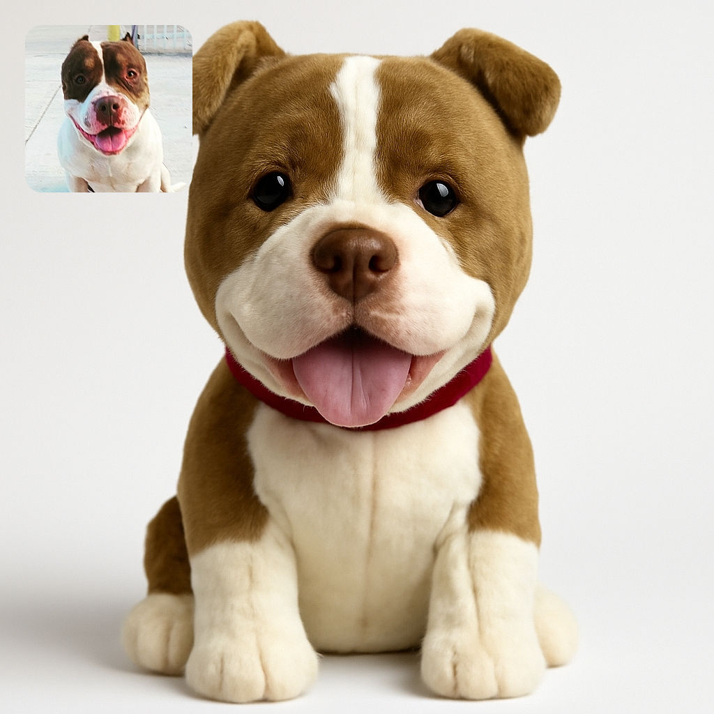 A happy dog with a big smile and tongue out, sitting on a light-colored concrete surface with a slightly blurred background. The photo is a bit out of focus but captures the dog's joyful expression perfectly.